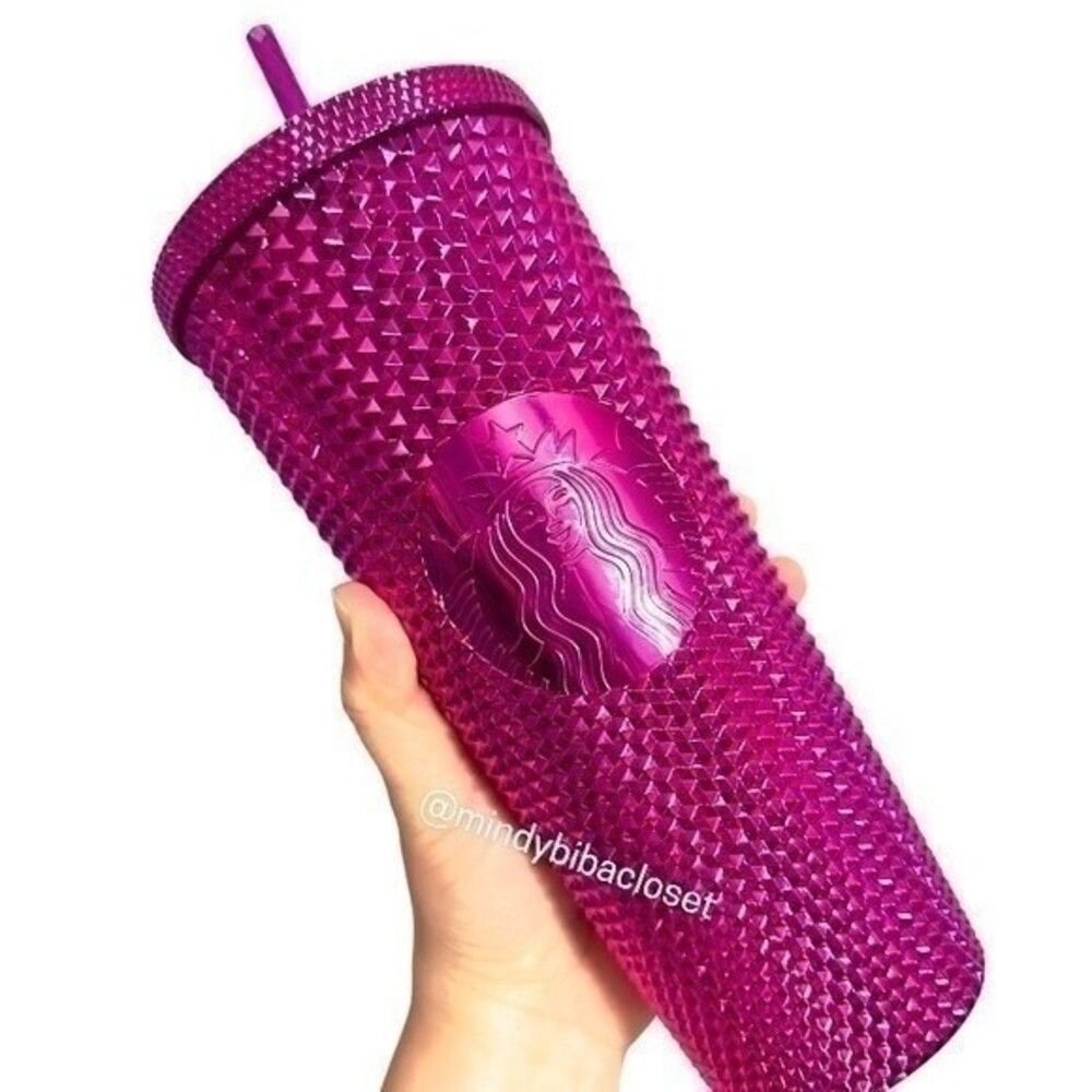Starbucks 2022 winter holiday Sangria Chrome Bling Studded Tumbler Cup pink
